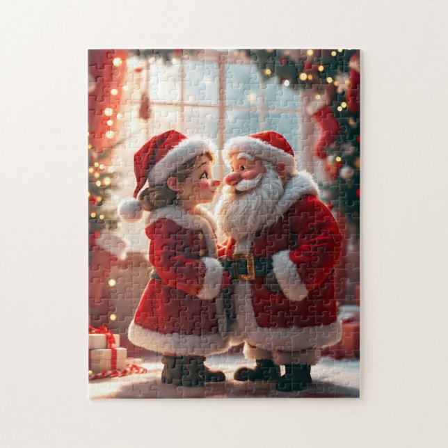 Puzzle Santa Claus and Mrs. Claus celebrate X-Mas, fun  (Vertical)