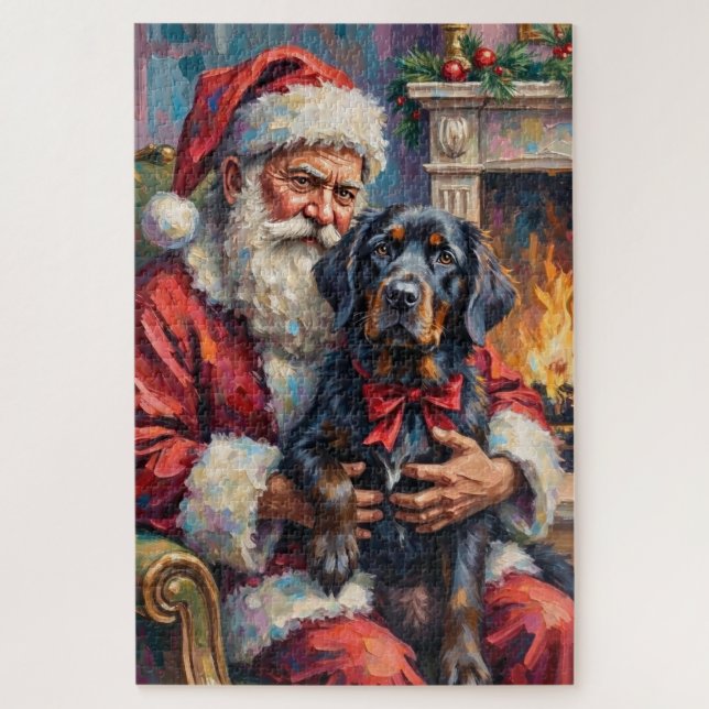 Puzzle Santa Claus Holding Newfoundland Christmas Art (Vertical)