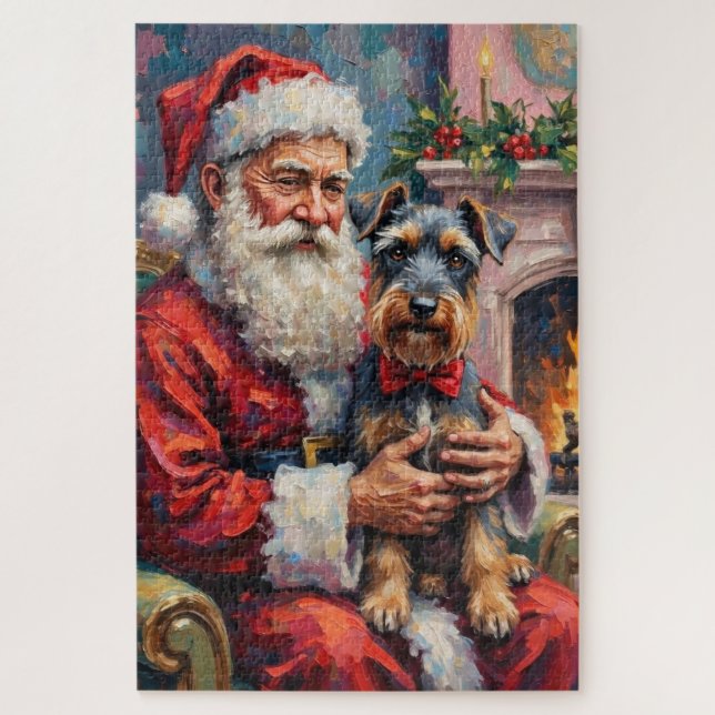 Puzzle Santa Claus Holding Schnauzer Christmas Art (Vertical)