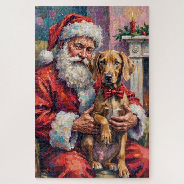 Puzzle Santa Claus Holding Weimaraner Christmas Art (Vertical)