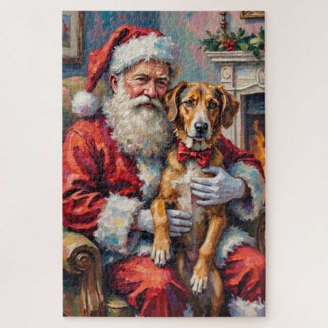 Puzzle Santa Claus Holding Wolfhound Christmas Art (Vertical)