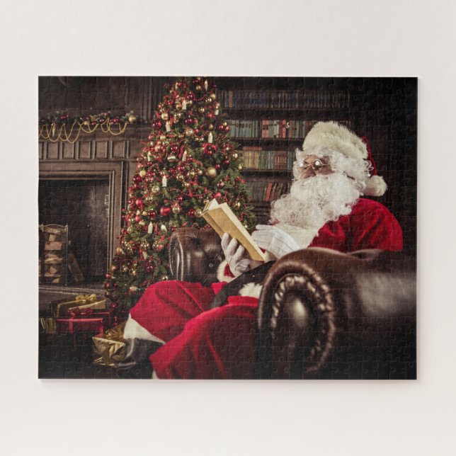 Puzzle Santa Claus Lecture En Bibliothèque Fêtes de Noël (Horizontal)