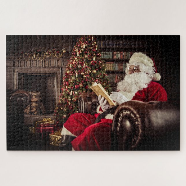 Puzzle Santa Claus Lecture En Bibliothèque Fêtes de Noël (Horizontal)