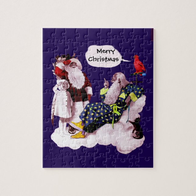 Puzzle SANTA CLAUS, PETITE ANGEL & MERLIN Noël Party (Vertical)
