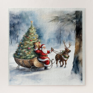 Puzzle Santa Claus Snow Reindeer Sleigh Holiday