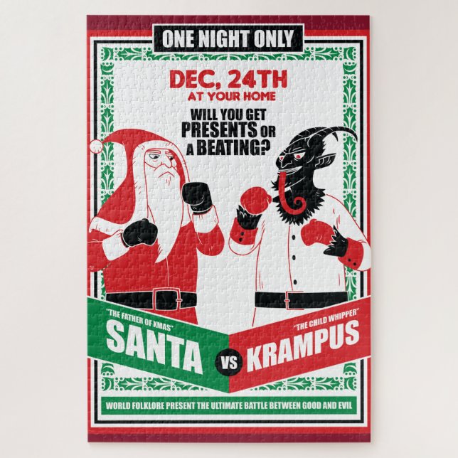 Puzzle Santa Claus vs Krampus Boxing Match Good vs Evil (Vertical)