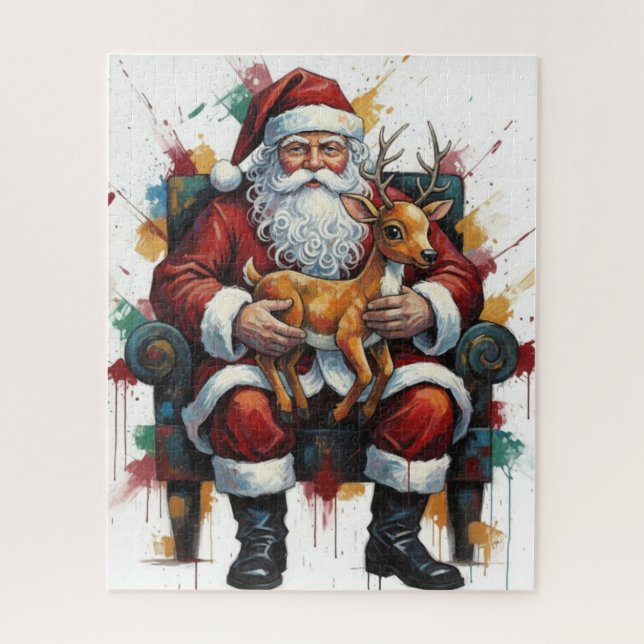 Puzzle  Santa Clause Holding  Baby Reindeer  (Vertical)