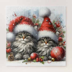 Puzzle Santa Hat Kittens Noël