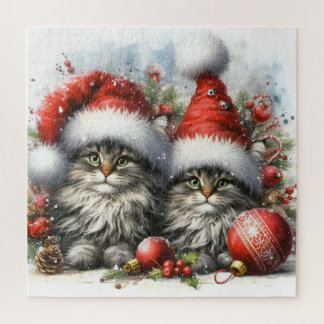 Puzzle Santa Hat Kittens Noël