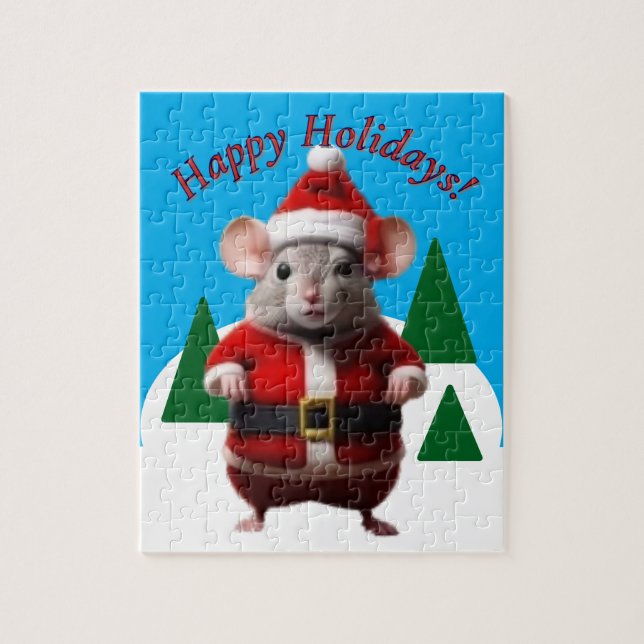 Puzzle - Santa Mouse in Winter Scene (Vertical)