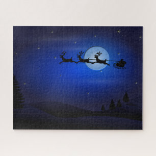 Puzzle Santa Reindeer Over Moon