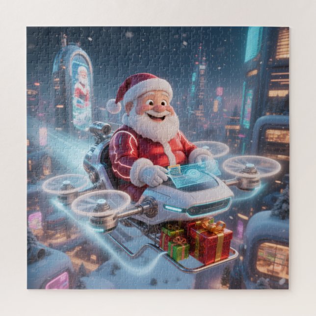 Puzzle Santa's Cyber-Sleigh: Futuristic Drone Delivery (Vertical)