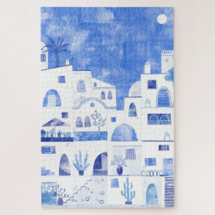 Puzzle Santorin Oia Ile grecque Aquarelle Townscape