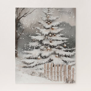 Puzzle Sapin de Noël d'hiver dans la neige