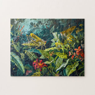 Puzzle Sauterelles vertes dans une illustration de jardin
