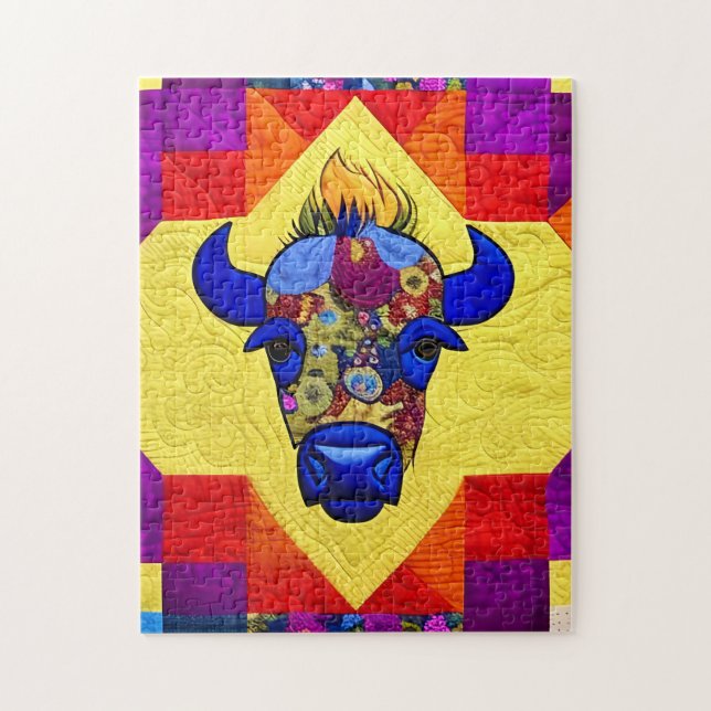 Puzzle Sauvage West Bison Quilt Comme Design (Vertical)