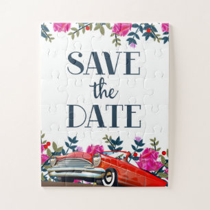 Puzzle Sauvegarder la date voiture rouge vintage