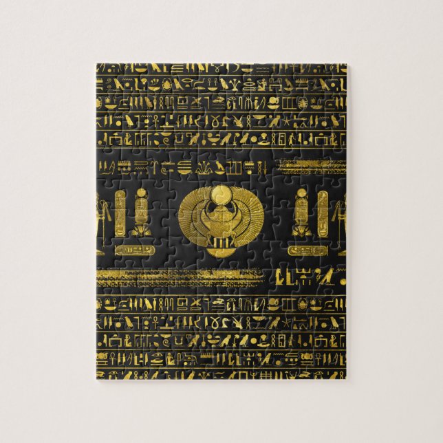 Puzzle Scarabée égyptien d'or sur le cuir noir (Vertical)