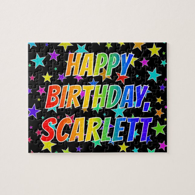 Puzzle "SCARLETT" Prénom, Amusant "HEUREUX ANNIVERSAIRE" (Horizontal)