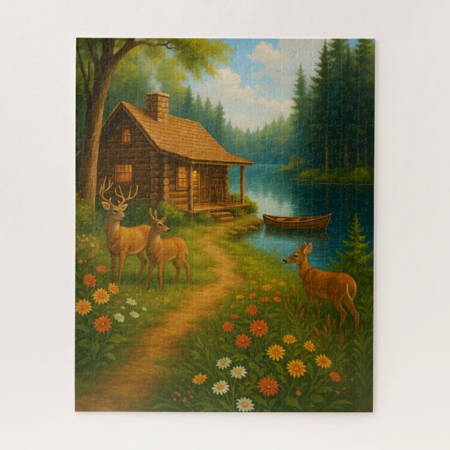 Puzzle Scène Boisée Cabane Rustique (Vertical)