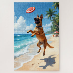 Puzzle Scène d'action de Malinois belge sur la plage