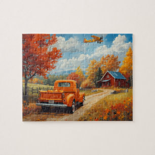 Puzzle Scène de cabane en biplan camion automne