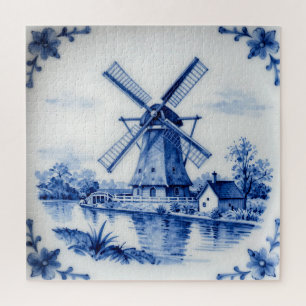 Puzzle Scène de canal classique avec moulin à vent de Del