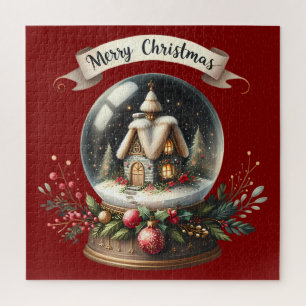 Puzzle Scène de cottage dans une boule à neige de Noël co