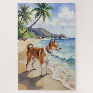 Puzzle Scène de curiosité de la plage de Basenji