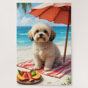 Puzzle Scène de détente de Lhasa Apso sur la plage