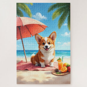 Puzzle Scène de détente de luxe de Corgi sur la plage