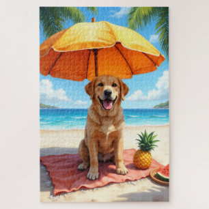 Puzzle Scène de détente sur la plage avec Labrador Retrie