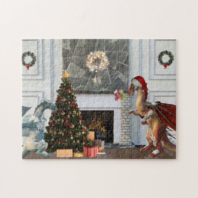 Puzzle Scène de famille de Noël Père Noël Dragon (Horizontal)