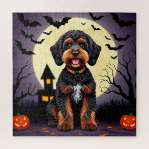 Puzzle Scène de fête de Halloween avec un chien heureux e