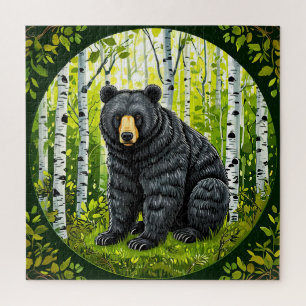 Puzzle Scène de forêt d'ours noir, cadeau pour les amoure