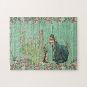 Puzzle Scène de lapin de Pâques rustique peint vintage
