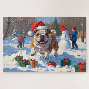 Puzzle Scène de neige festive de Noël Bulldog