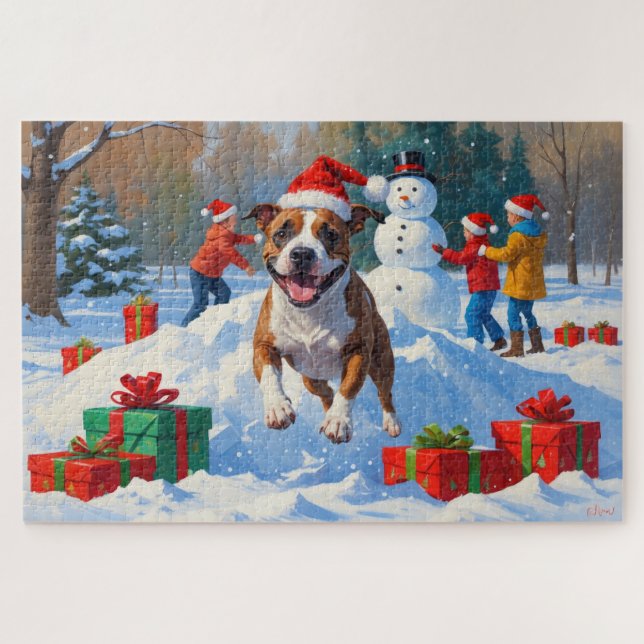 Puzzle Scène de Noël de Bull Terrier (Horizontal)