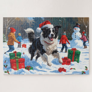 Puzzle Scène de Noël festive avec Border Collie dans la n