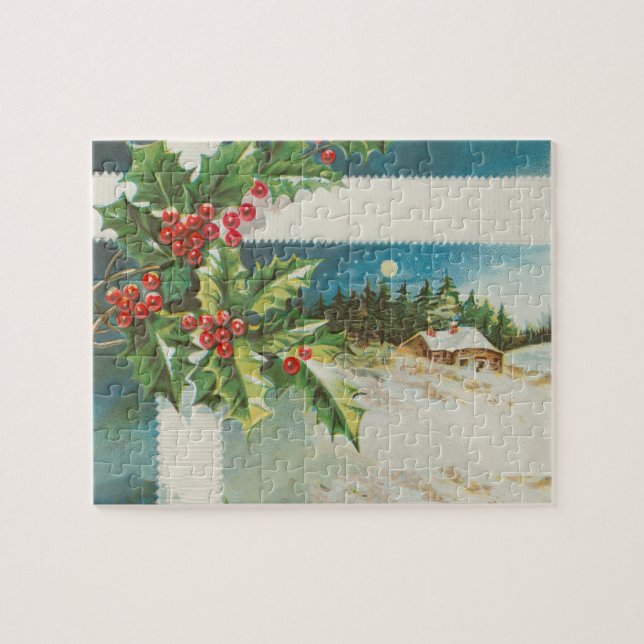 Puzzle Scène de Noël Hiver de neige blanche (Horizontal)
