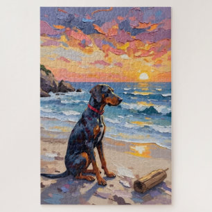 Puzzle Scène de plage au coucher du soleil avec un Blueti