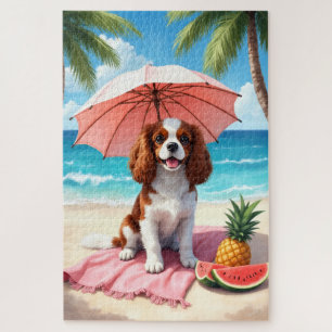 Puzzle Scène de plage avec Cavalier King Charles Spaniel
