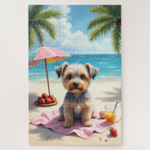 Puzzle Scène de plage avec Terrier Dandie Dinmont