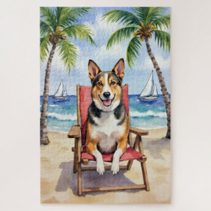 Puzzle Scène de plage avec un chien de berger australien