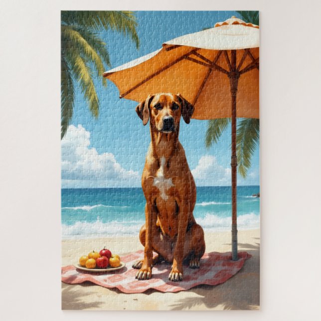 Puzzle Scène de plage avec un Rhodesian Ridgeback (Vertical)