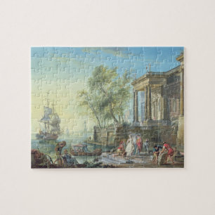 Puzzle Scène de port avec le coucher de soleil (huile su