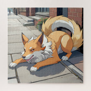 Puzzle Scène de rue avec un chien joueur