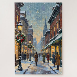 Puzzle Scène de rue de ville enneigée de Noël vintage