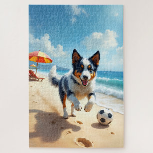 Puzzle Scène de sports de plage avec Blue Heeler