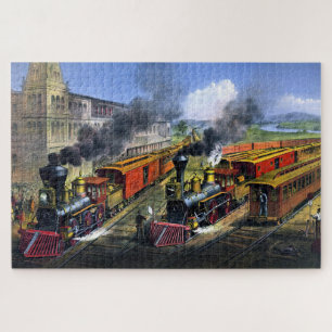 Puzzle Scène de train de chemin de fer américain quittant